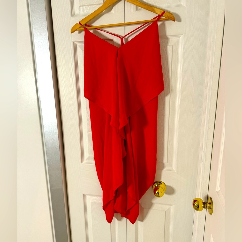 Dark red Orange ruffle dress beach cover up size Medium open back Y strap - Picture 5 of 6